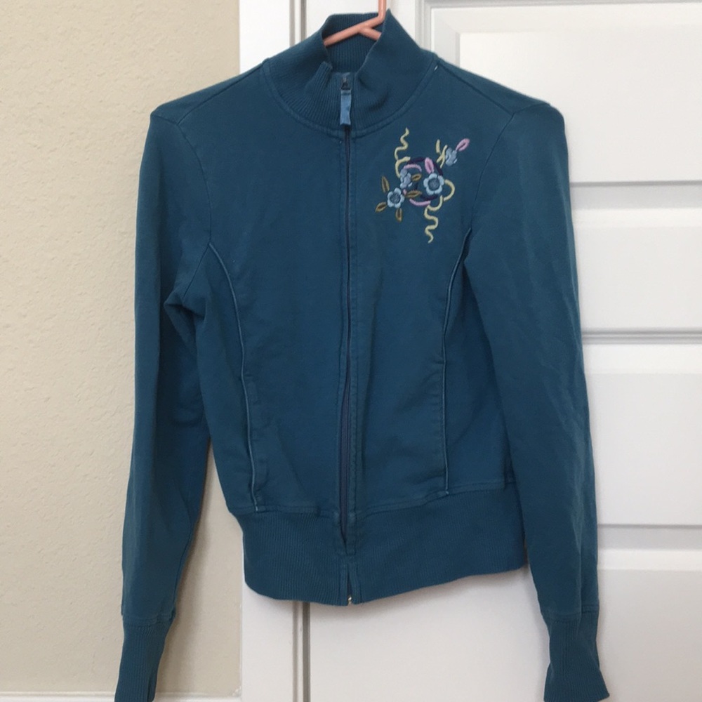 3 for $15!! Blue vintage track jacket with floral design; S